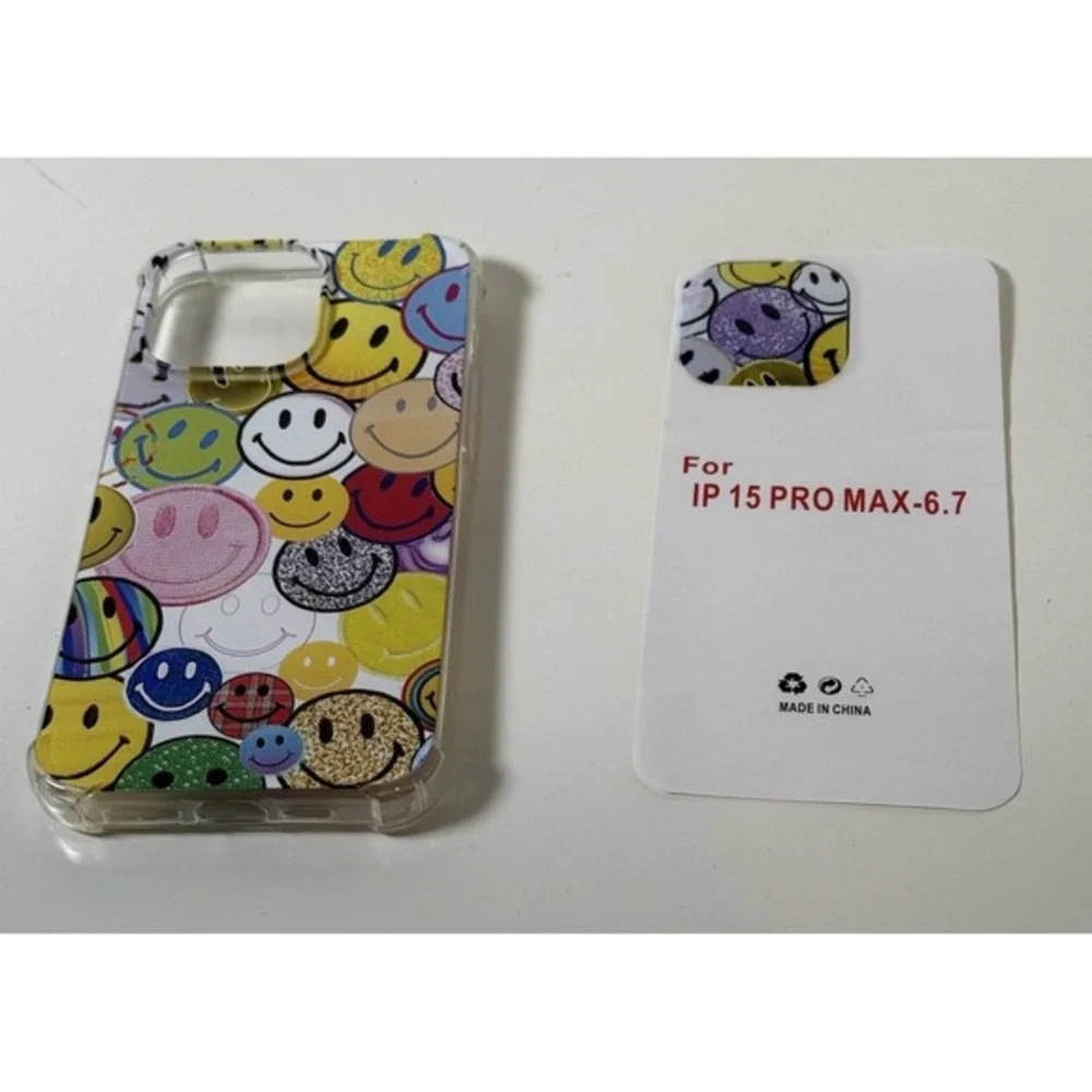 Happy Face Print iPhone 15 Pro‎ Max Case Clear Jelly Bumper Multi Color 81-05